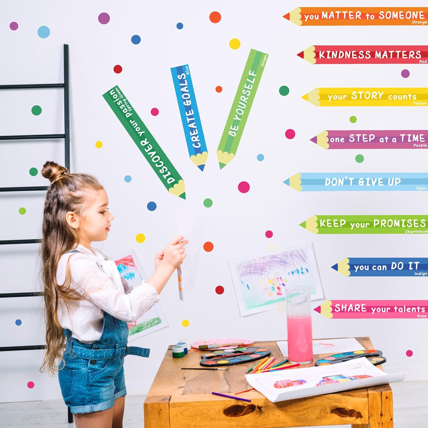 Colorful Inspirational Wall Decal Kids Wall Decals Color Walls Decals Motivational Quotes Walls Sticker You Can Do It Vinyl Sticker Polka Dots Decal Peel and Stick for Nursery Classroom Playroom Decor
