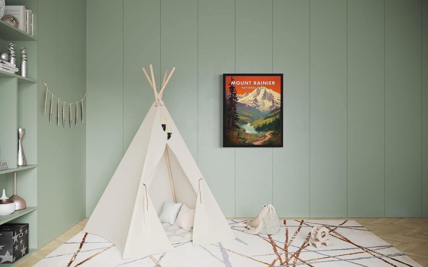 Mount Rainier National Park Unframed Poster Art Print Retro Mountain Lake Wall Art Vintage Decor Nature Landscape Picture For Bedroom Bathroom Office Home 48 (Mount Rainier, 20"L x 16"W, Unframed) image 5