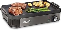 Hamilton Beach 38560 Professional Cast Iron Electric Grill & Griddle - 10x16" Preseasoned Surface, 450°F Searing, Indoor Family Cooking