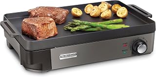 Hamilton Beach Professional Cast Iron Electric Griddle & Grill - 10x16 Preseasoned Surface, 450°F Control, Removable Top (38560)