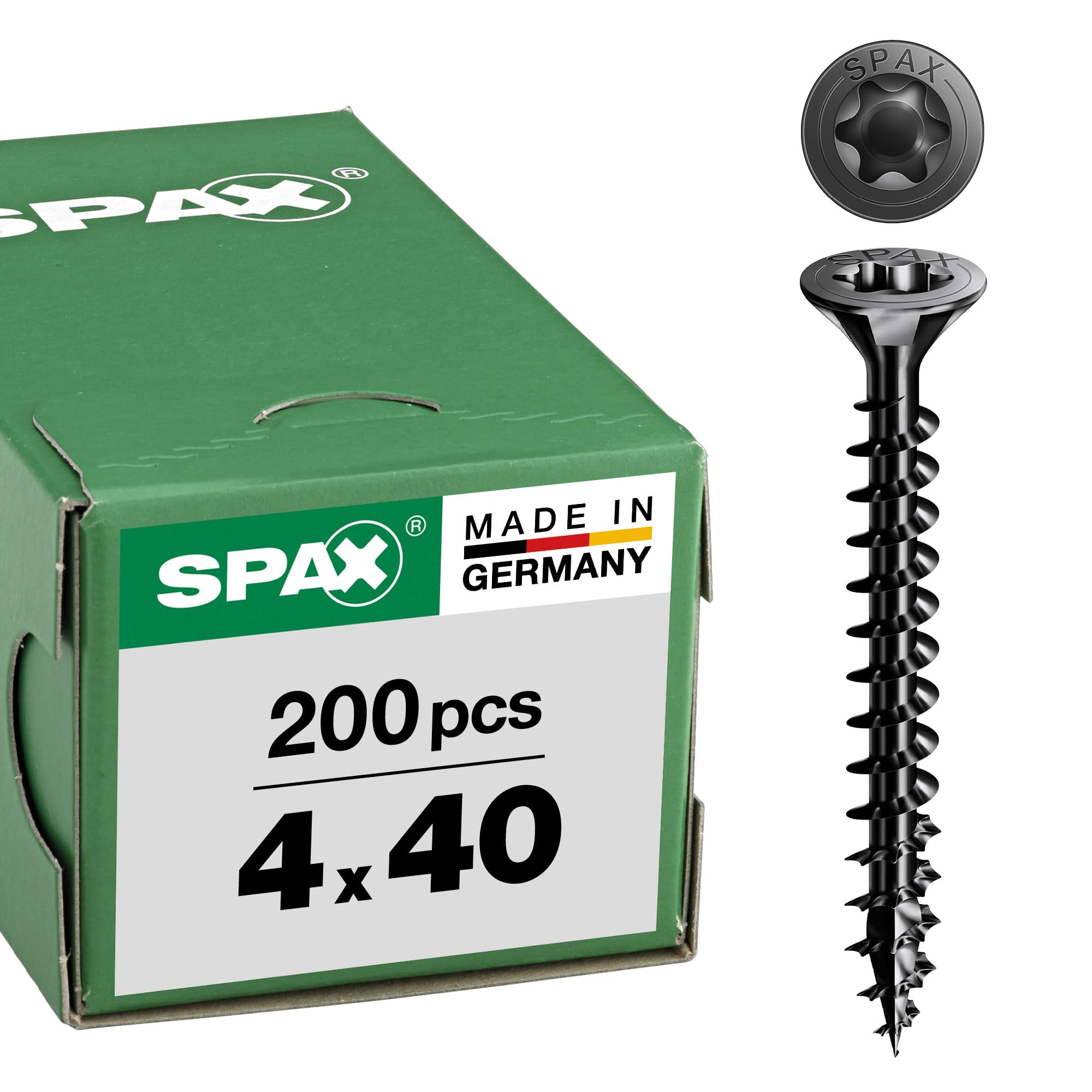 Spax Universal Screw, Countersunk Head, Black, T-Star Plus, Full Thread (4 x 40 mm, Pack of 200) — image 1