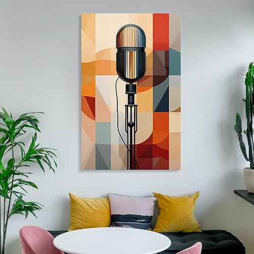 Miniatura 6 de Pintura artística retro, póster abstracto con micrófono musical, para el hogar, dormitorio, sala de estar, lienzo de pared, cuadro P, lienzo de