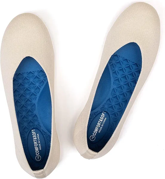 Frank Mully Women's Ballet Flats Round Toe Walking Flats Slip On Work Shoes Knitted Flats Shoes for Woman Soft Lightweight