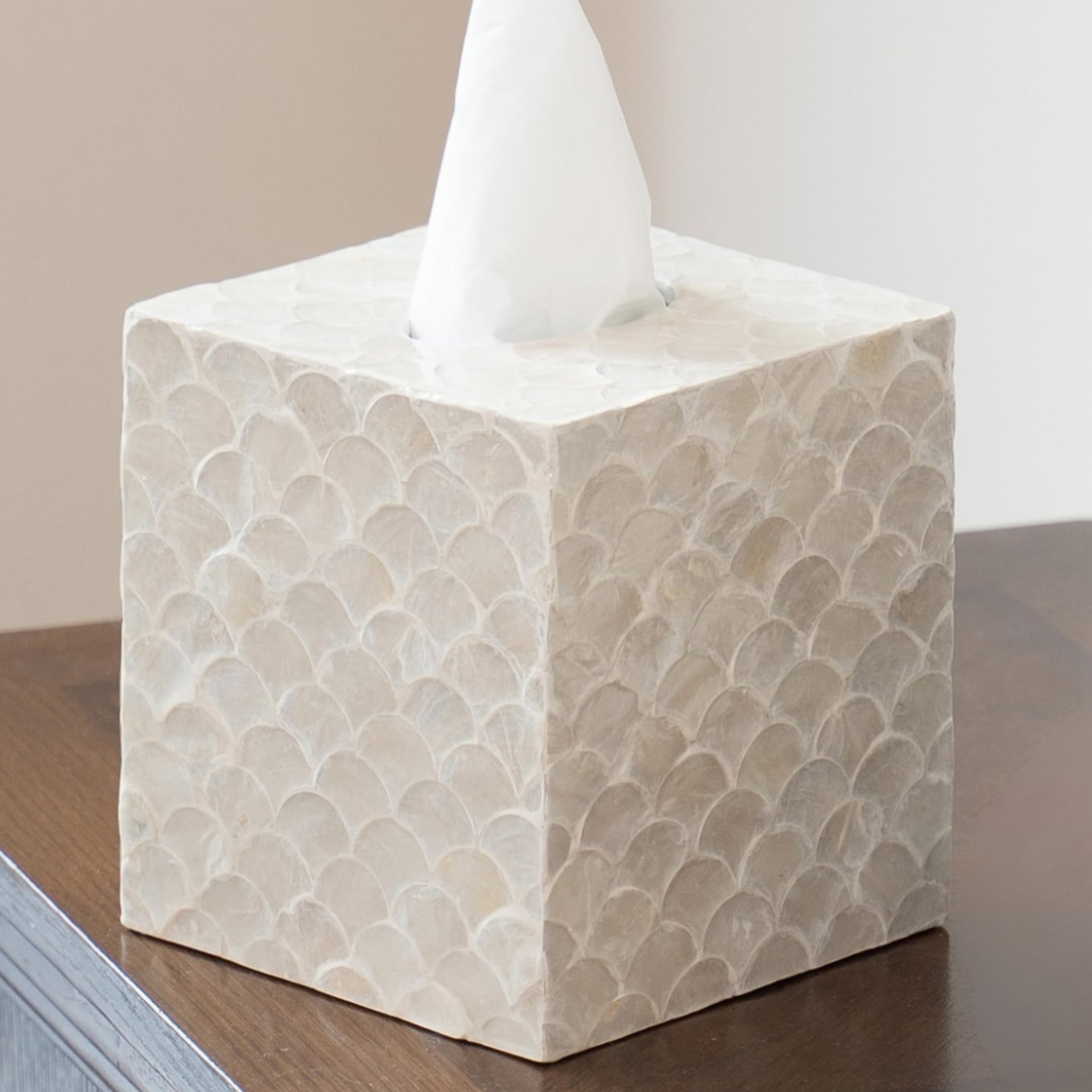 5 9 Capiz Shell Tissue Box Cover for Kleenex and More Square Decorative Holder with Bottom Slider Handmade