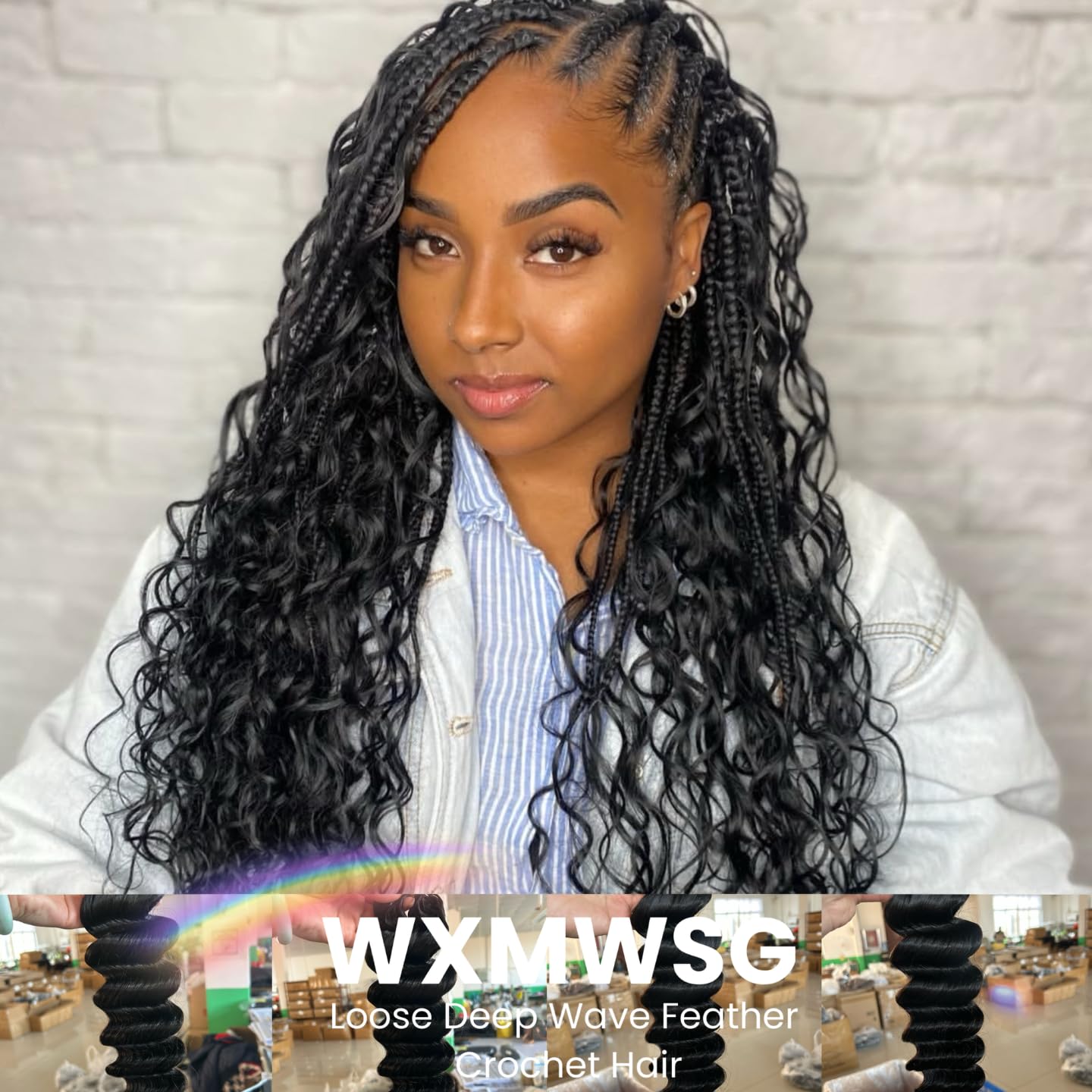 Human Hair Loose Deep Wave Knotless Pre-Separated Feather Crochet Hair Extensions Crochet Human Hair Extensions Natural Color 18inch 120g