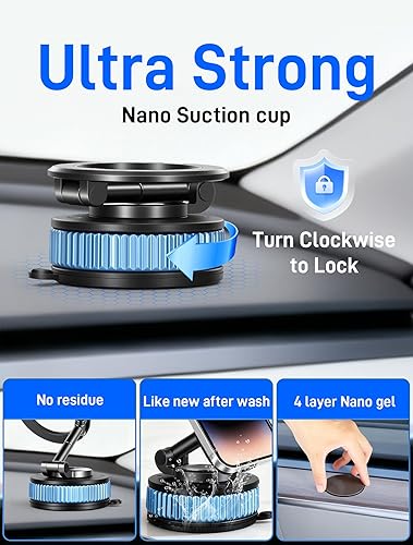 Miniatura 3 de Soportes magnéticos para teléfono al vacío para automóvil con diseño extendido multietapa, plegables y telescópicos, cuenta con una potente ventosa,