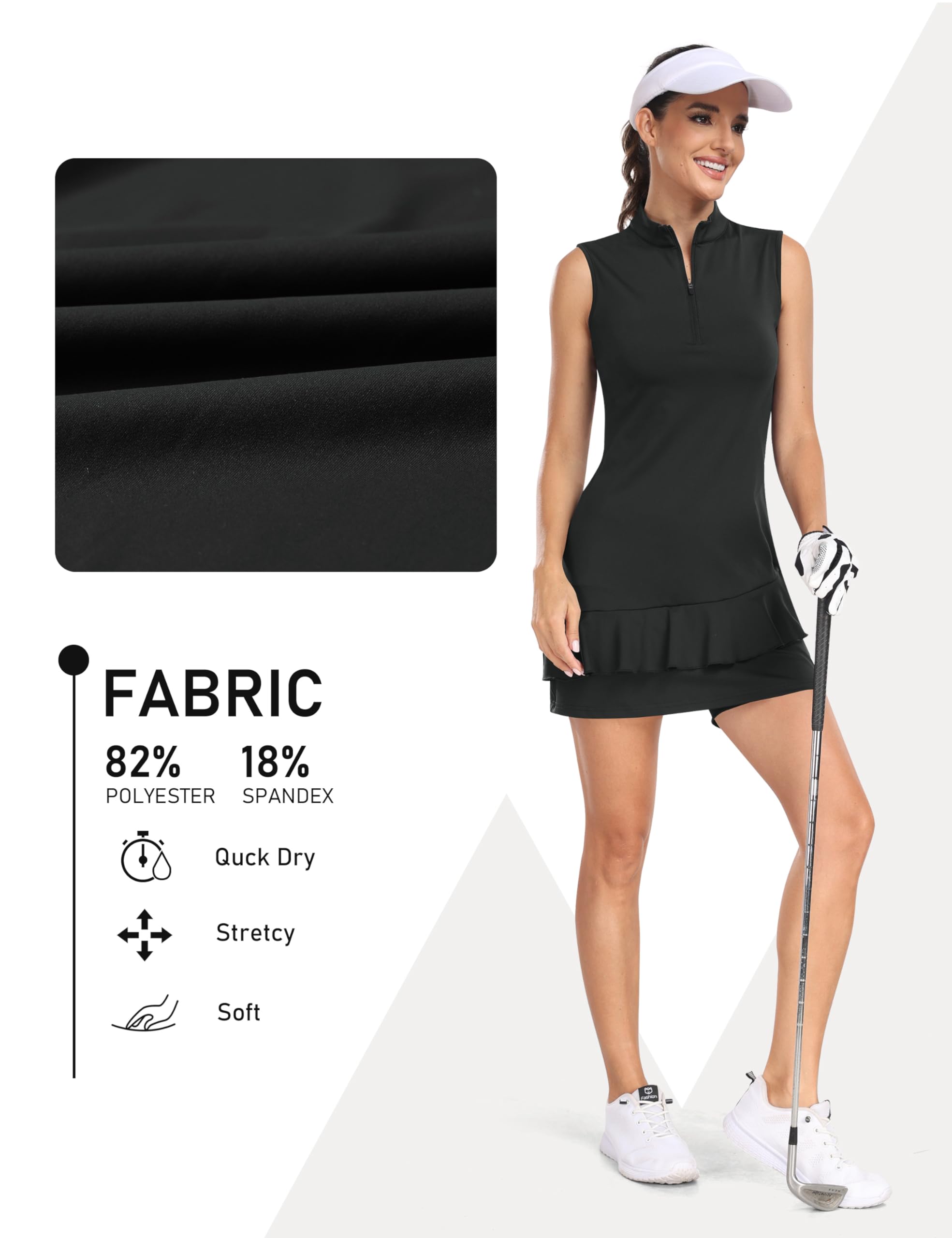 MoFiz Vestido Golf Tennis Mujer Sin Mangas Deportivo con Pantalones Cortos