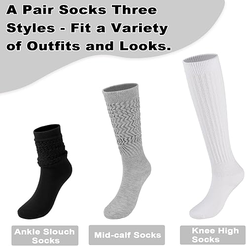 Miniatura 4 de Forwe 3 pares de calcetines holgados para mujer, talla 9-11, suaves, extra largos, hasta la rodilla, calcetines para botas altas