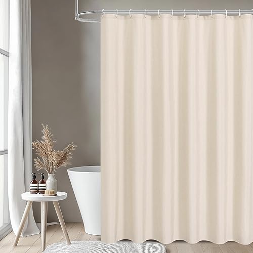 Miniatura 2 de Cortina de ducha o forro de tela impermeable 2 en 1, textura de lino, TPU transpirable y lavable, juego de cortina de ducha de baño con 12 ganchos