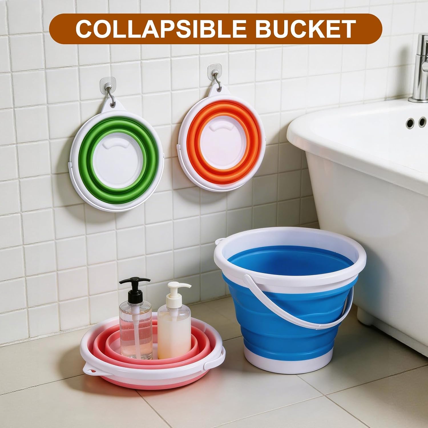 uxcell Collapsible Bucket, 1.3 Gallon (5L) Small Foldable Bucket, Portable Water Pail Round Tub Cleaning Tools with Handle for RV Camping Household Garden Fishing Car Wash, Blue