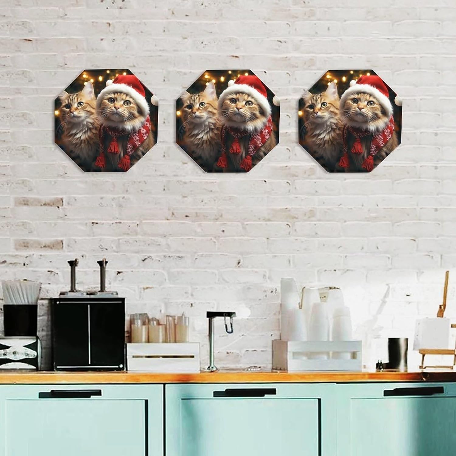 Ctagon Metal Sign for Home, Modern Display Plate for Kitchen, Christmas Cat Plates Accent Hanging Wall Decorations 3PCS for Living Room, Bedroom, Hallway, Hotel