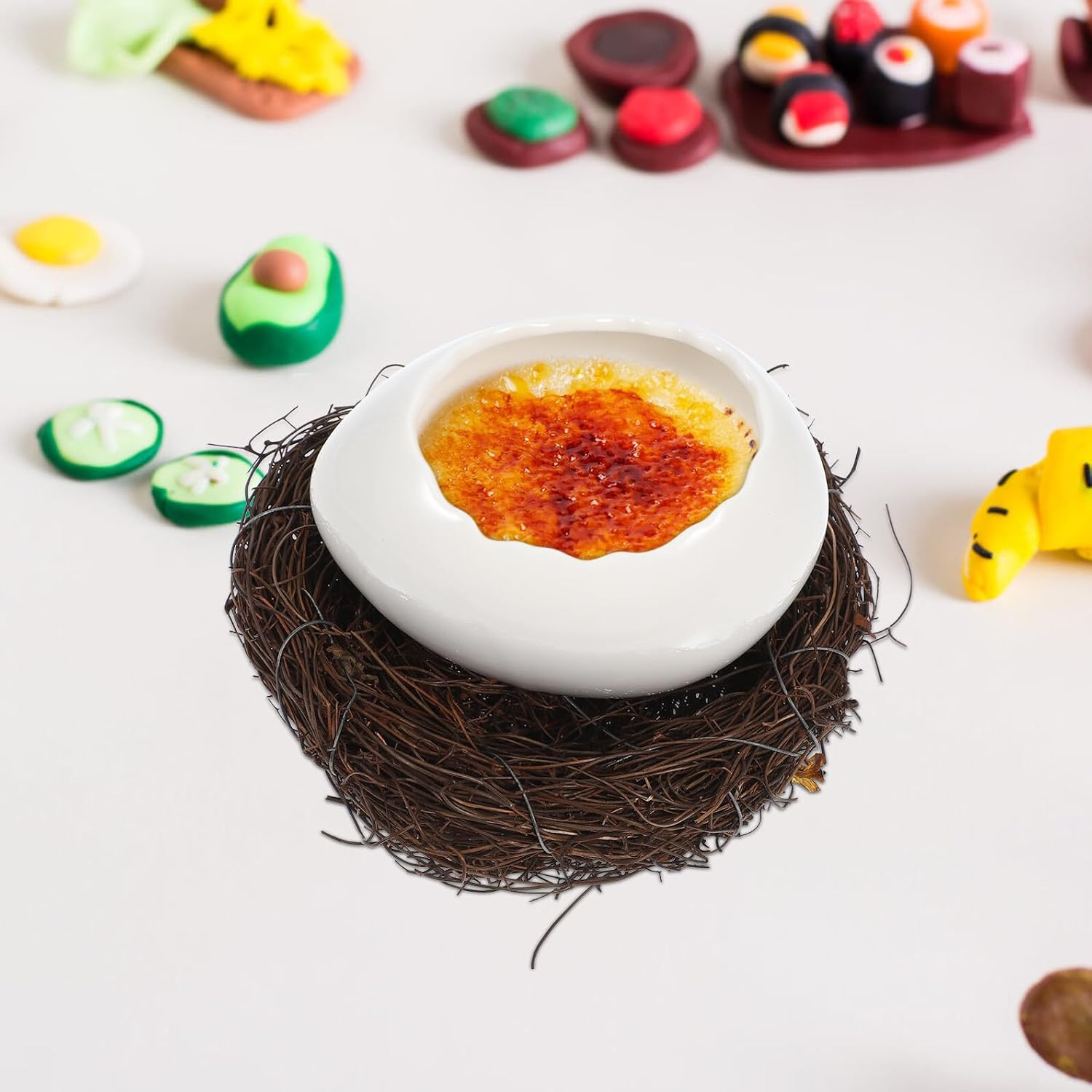 Luxshiny Ceramic Eggshell Dessert Bowl with Nest, White Serving Bowl