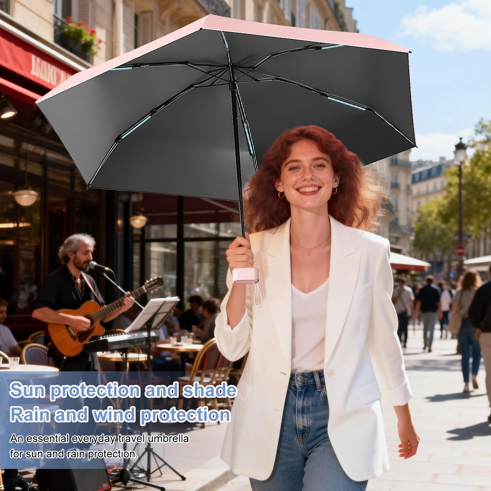 HCQC Doppie Ossa Ombrello Ultra Leggero Pieghevole - Mini da Viaggio con Protezione UPF 50+ - Impermeabile e Compatto, Ombrello Tascabile per Uomo e Donna