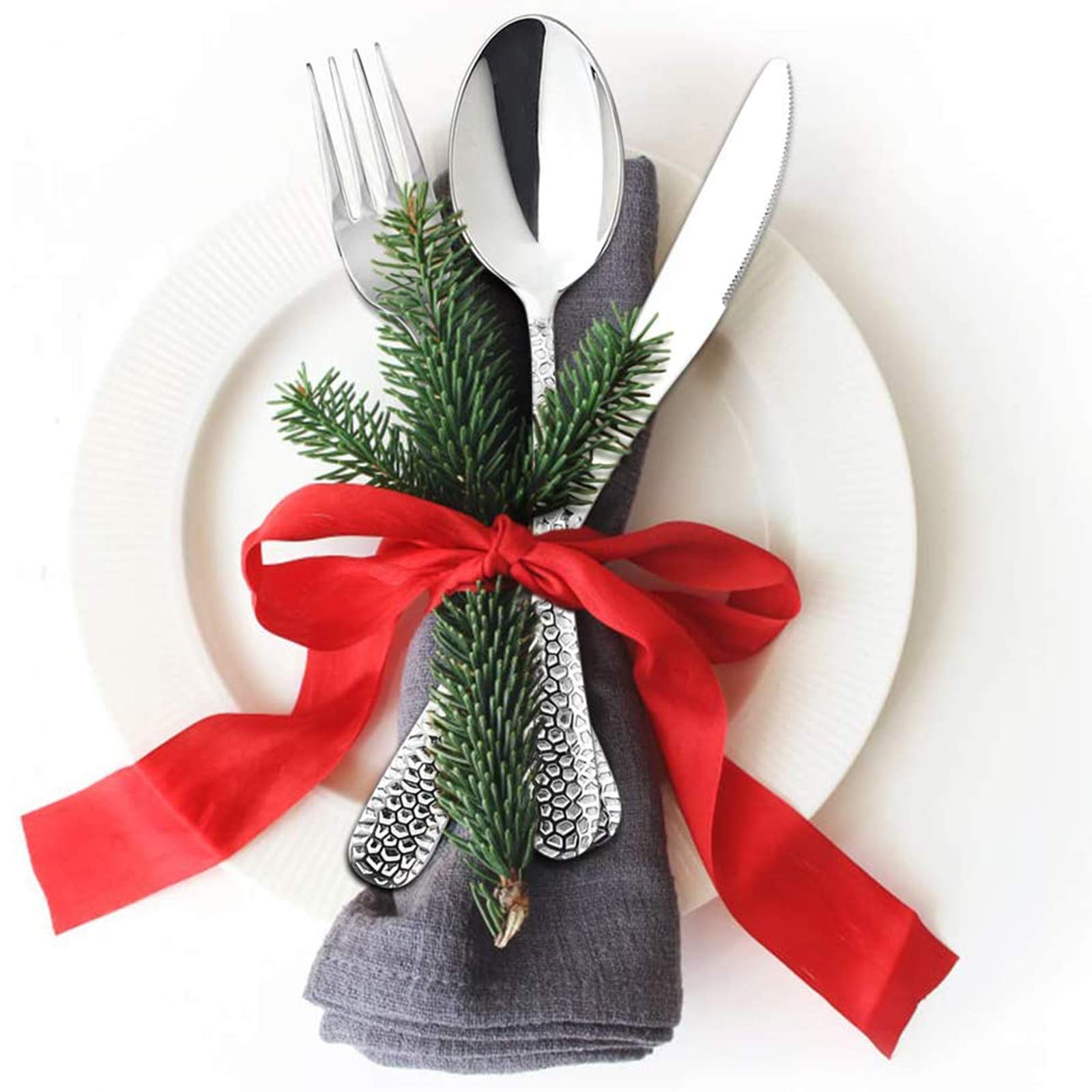 HaWare Set di posate in acciaio INOX, 60 pezzi, per 12 persone, con coltello, cucchiaio a forchetta, moderno manico a martello, posate per famigliapartyhotelristorante, lucidate e lavabili in