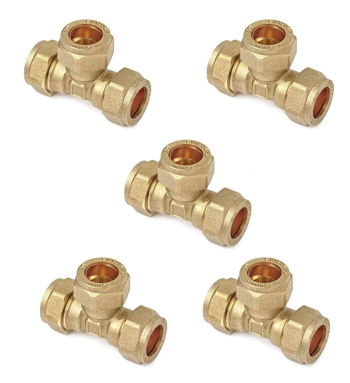 TC Compression Brass Equal Tee 15mm for Copper Pipe Connector -Pack of 5