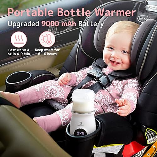 Miniatura 4 de Befano Calentador de botellas de viaje, calentador de botellas portátil de calor rápido con 5 adaptadores para Dr. Brown, Philips Avent, Medela,