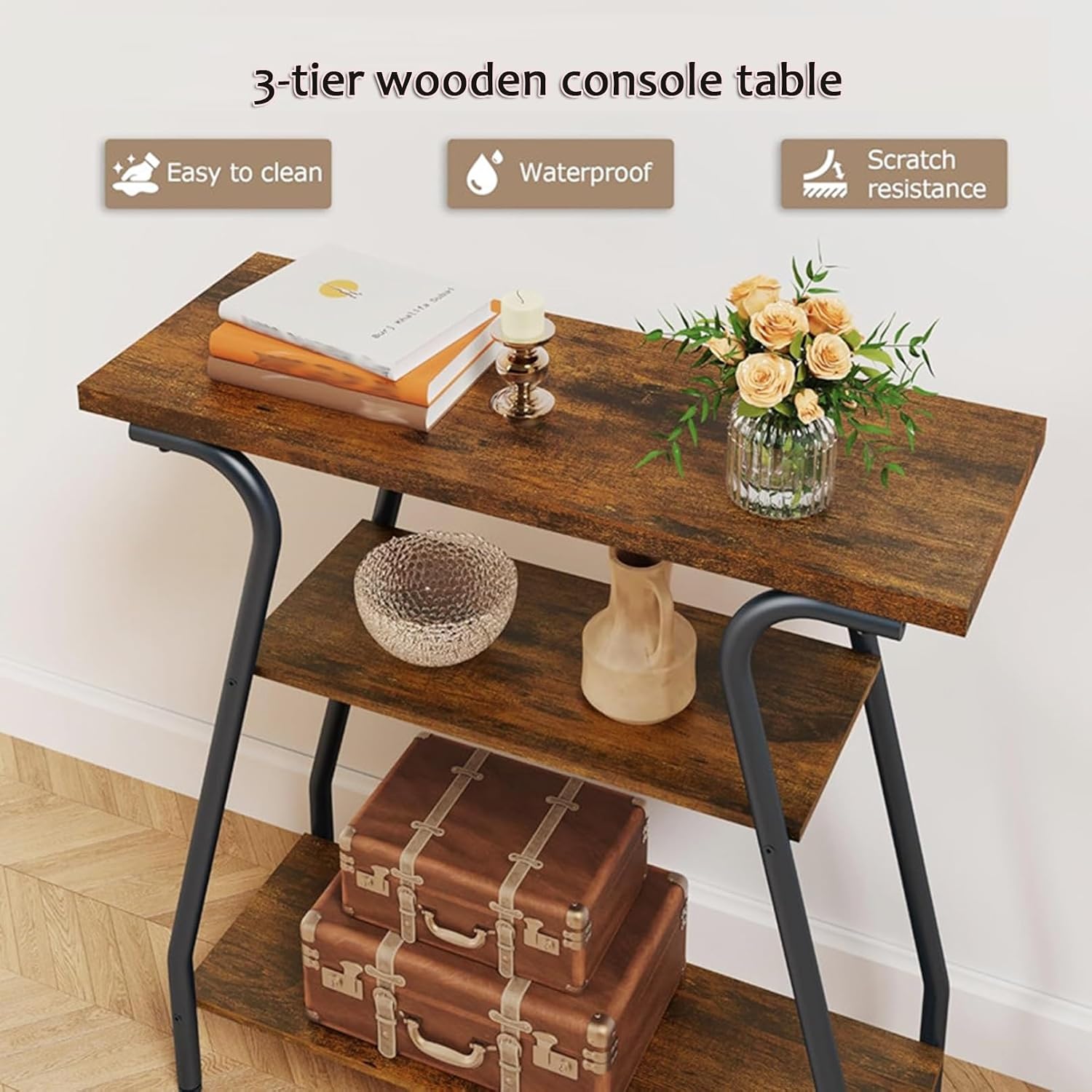 3-Tier Console Table Narrow Long Sofa Side Tables with Storage Shelves Farmhouse Entryway Cabinet for Hallway Entrance(80 * 30 * 80cm)