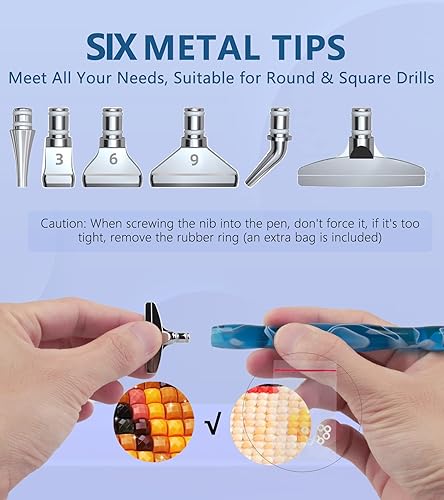 Miniatura 2 de Bolígrafos de pintura de diamante de resina con 6 exquisitas puntas de metal de oro rosa, accesorios de pintura de diamante 5D con caja