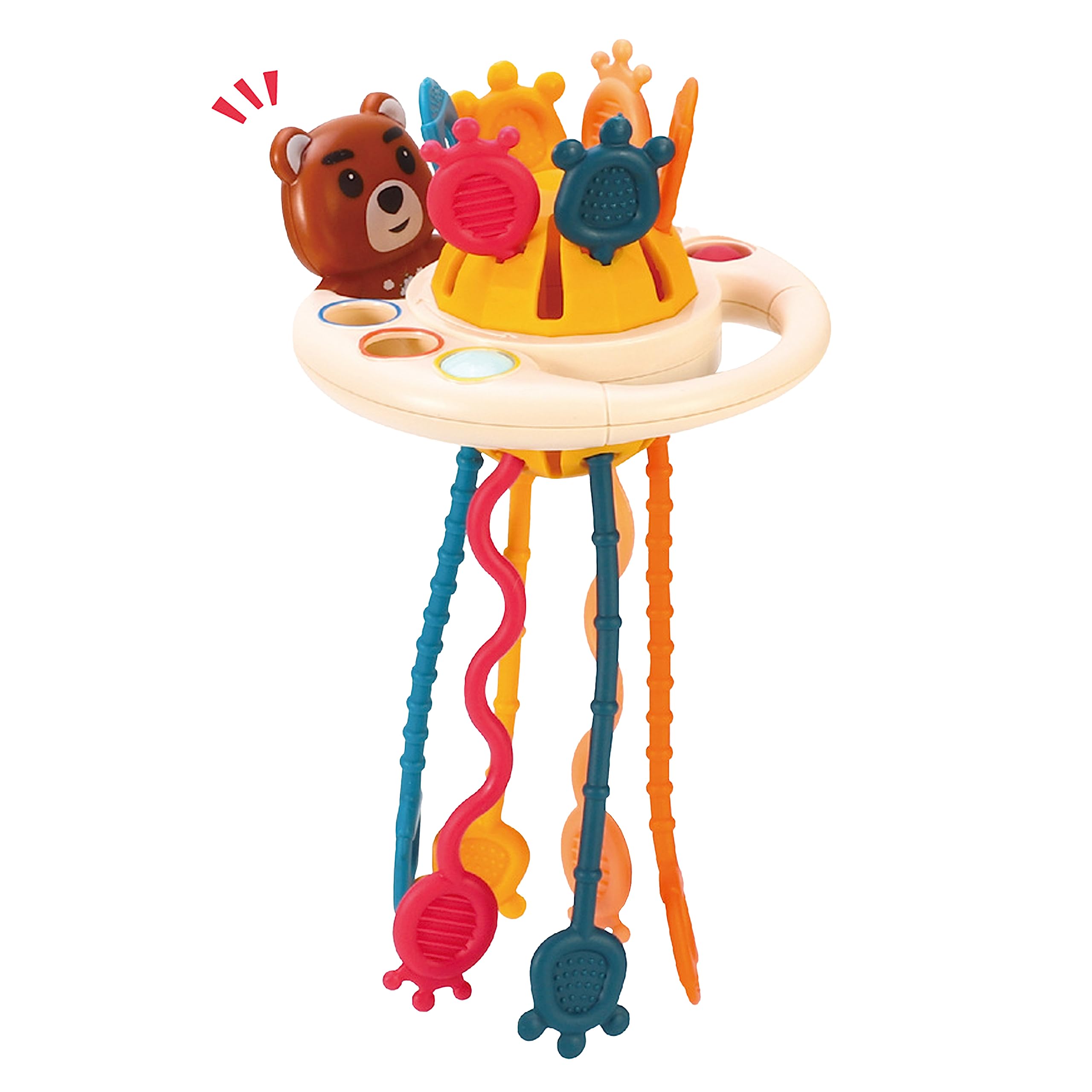 Bambibo Montessori Ufo Silicone Pulling Toy - Animal Sensory Ufo Pull String Toy | 5 In 1 Baby Pull Toy | Silicone Pulling Montessori Ufo Toy | Baby Montessori Toys 12-18 Months