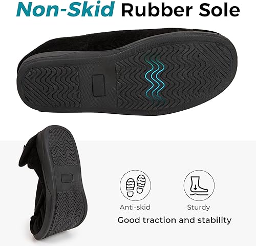 Miniatura 6 de HomeTop Pantuflas de pana para hombre, cómodas, ajustables, con velcro y espuma viscoelástica, anchas, para interiores y pies hinchados con diabetes