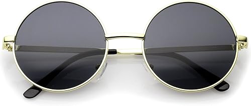 zeroUV Gafas de sol redondas de lente de color neutro con montura de metal retro, templo delgado, 2.008 in