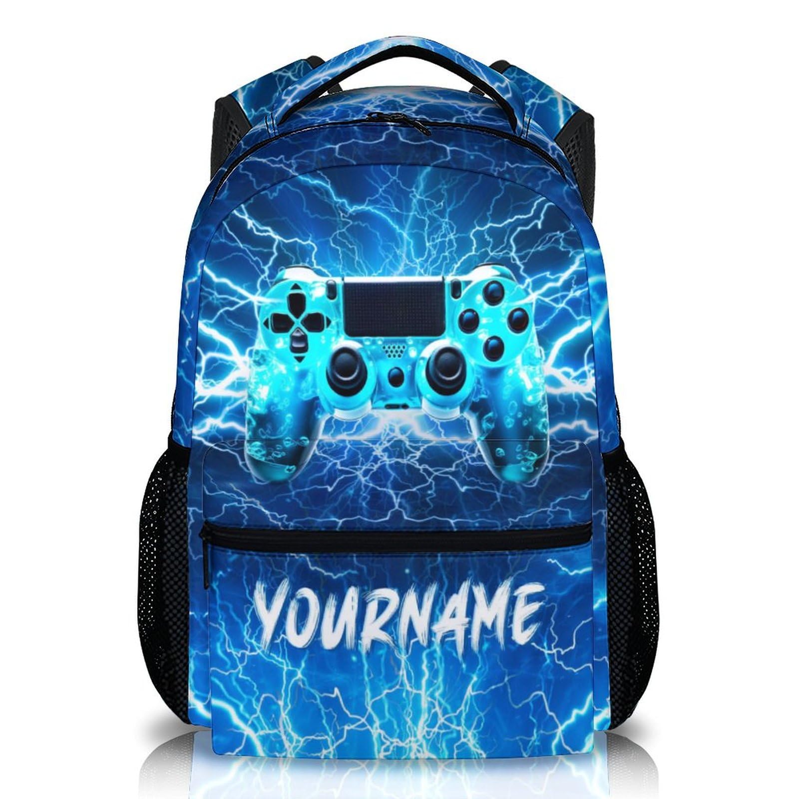 Backpack for Kids Boys Teens, Personalized Gamer Schoolbag for Kindergarten Elementary Primary Middle College, 17 Inch Lightweight Custom Gaming