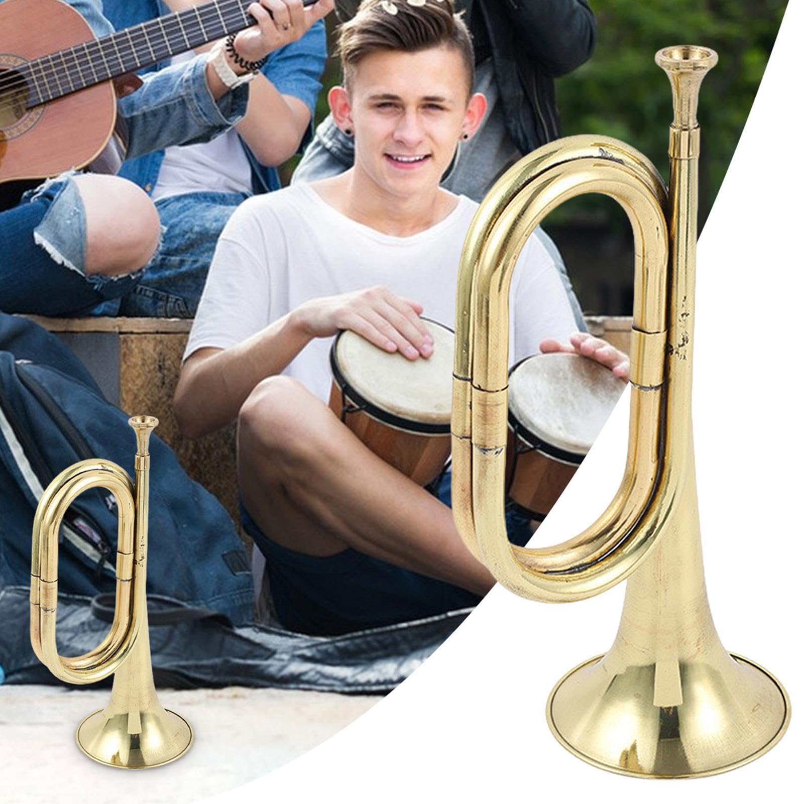 Corno di tromba, tromba placcata in oro | Bugle - Tromba giocattolo dorata, strumenti musicali per banda e orchestra, tromba da cavalleria alla moda per orchestra