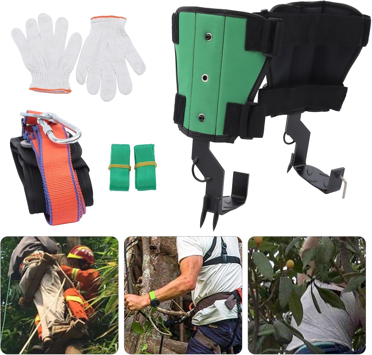 Tree Climbing Spikes Set Adjustable Tree Climbing Gear Pole Forging Tree Climbing Tool with Gloves Tree Climbing Gear Equipment for Outdoor Jungle Survival Fruit Picking
