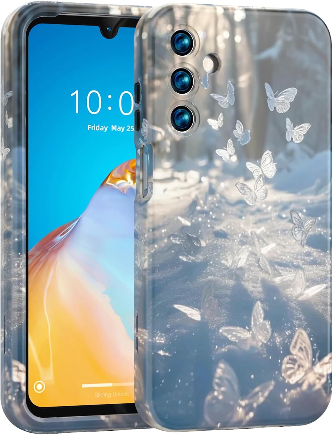 ANNSD for Samsung A15 Case,3 in 1 Lightweight and Stylish Full Body Shockproof Protective Cover,Military Grade Protective Case-Blue Butterfly
