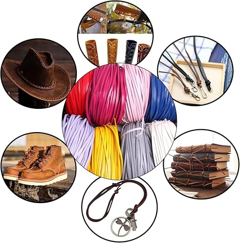 Miniatura 7 de Cuerda de cuero genuino de 21 yardas, cuerda plana de cuero trenzado para hacer joyas, collares, pulseras, cordones de zapatos, correas de bolsa,