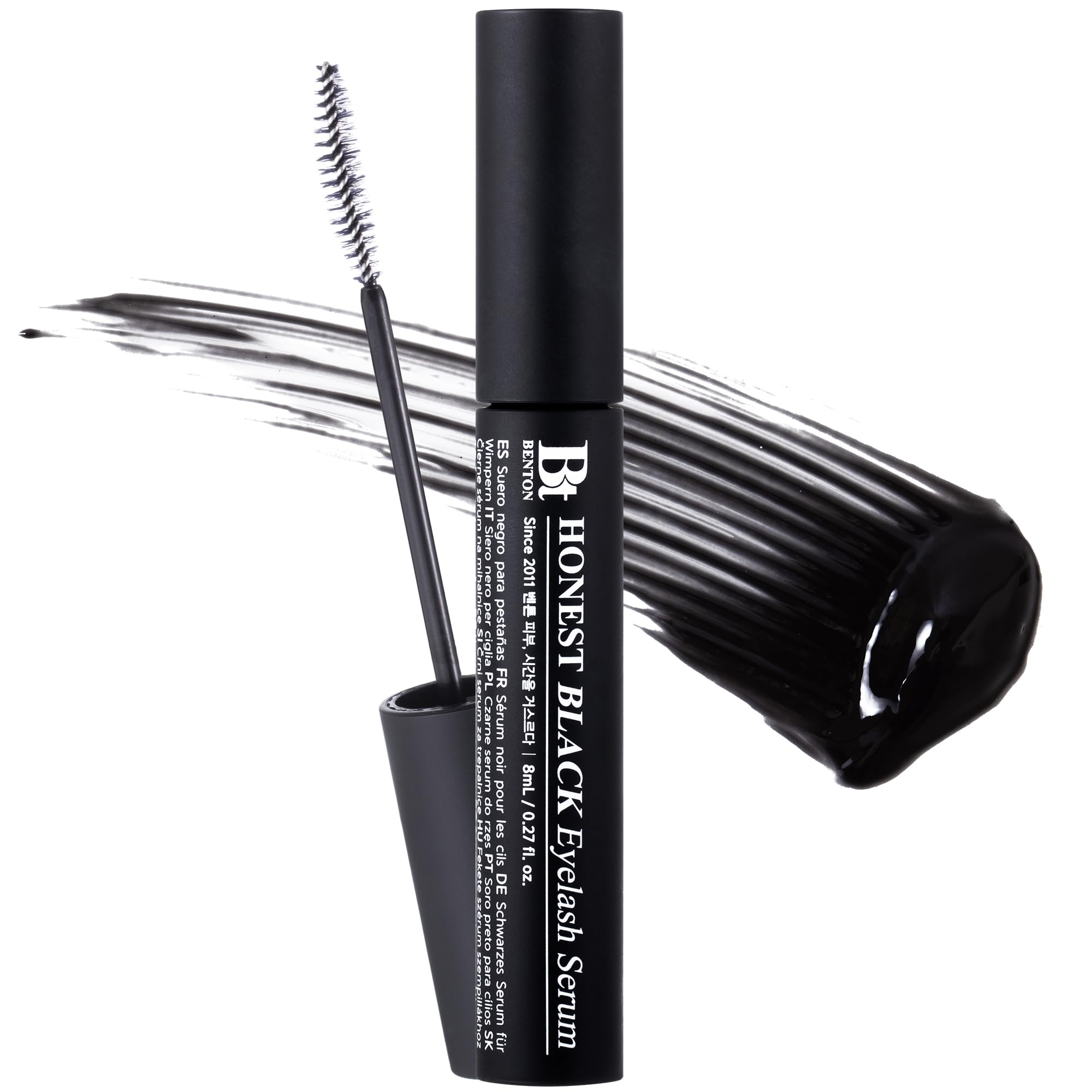 BENTON Honest Black Eyelash Serum - Siero per la crescita delle ciglia Siero per ciglia più spesse e folte - Crea un look da trucco con tinta nera, 8 ml