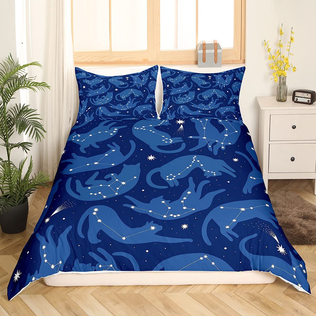 Ciel étoilé bleu parure de lit double 3 pièces pour chambre d'enfant mixte
