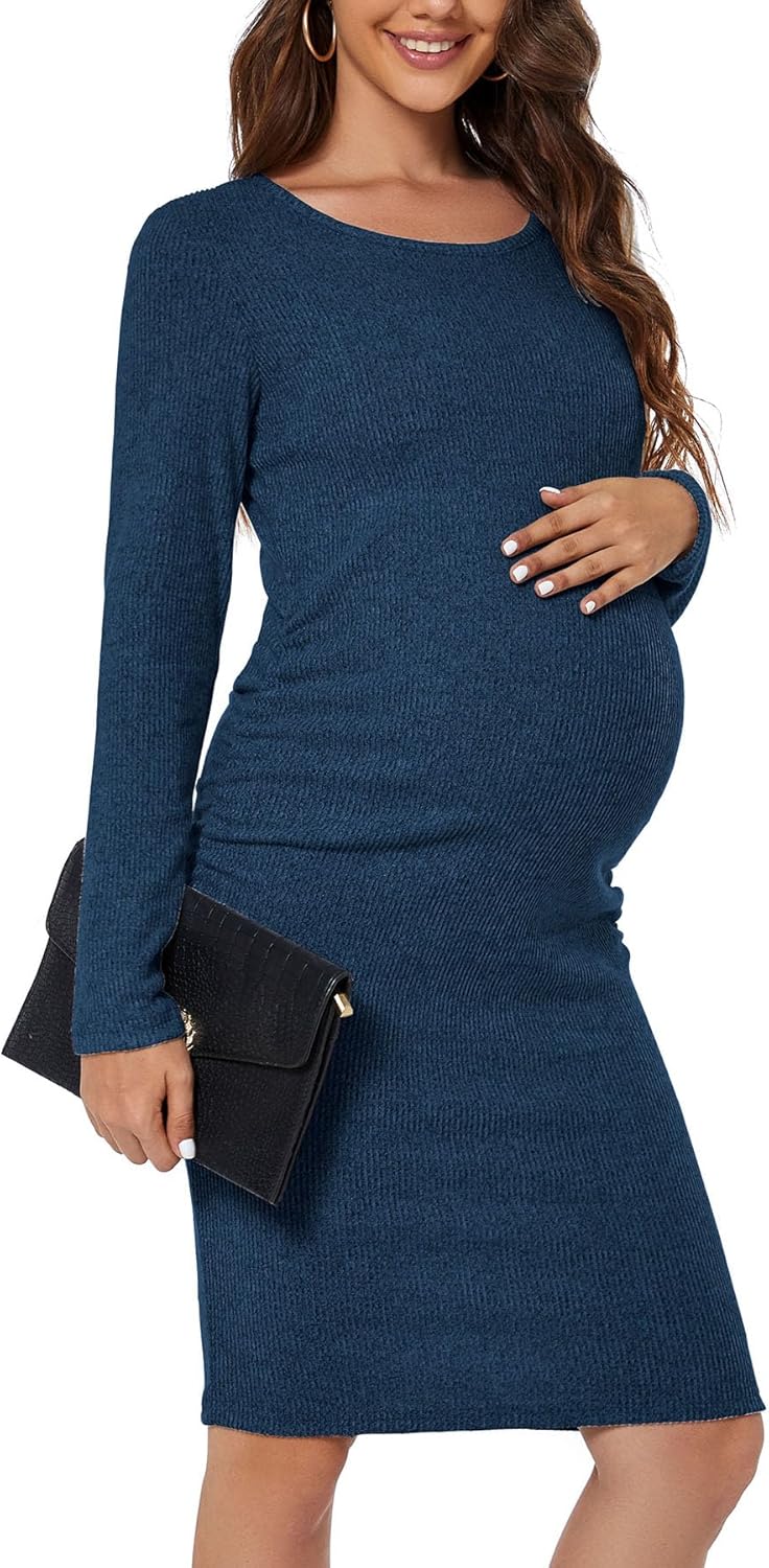 Smallshow Women's Knit Maternity Dress Long Sleeve Pregnancy Clothes - Image 2