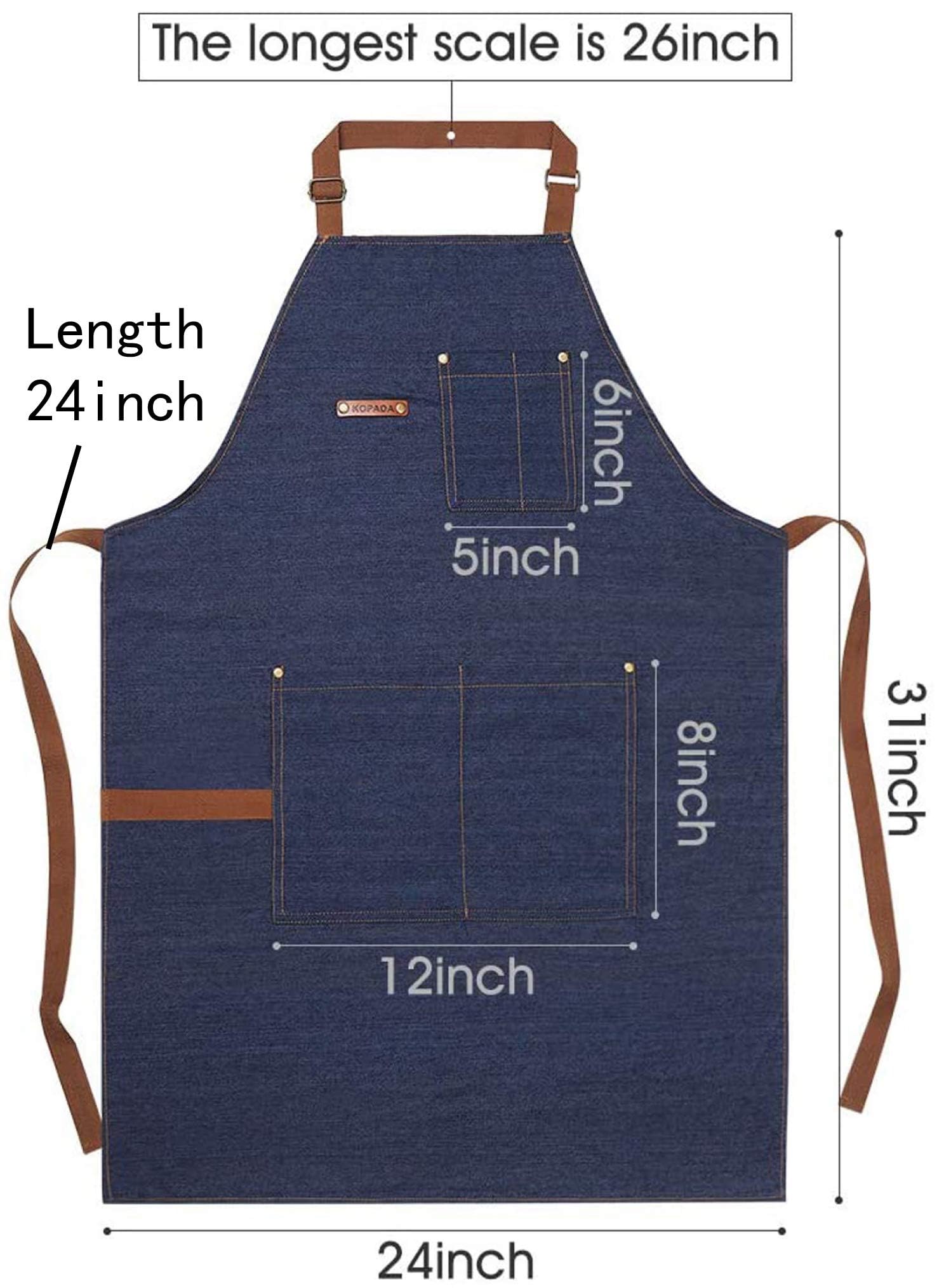 KPD Delantal de mezclilla con bolsillo para hombre y mujer, restaurante, cocina, barbacoa, jardín