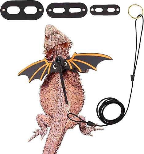 ADOGGYGO Arnés de correa de dragón barbudo, paquete de 3 tamaños de arnés de ala de lagarto negro con correa extraíble para reptiles de lagarto