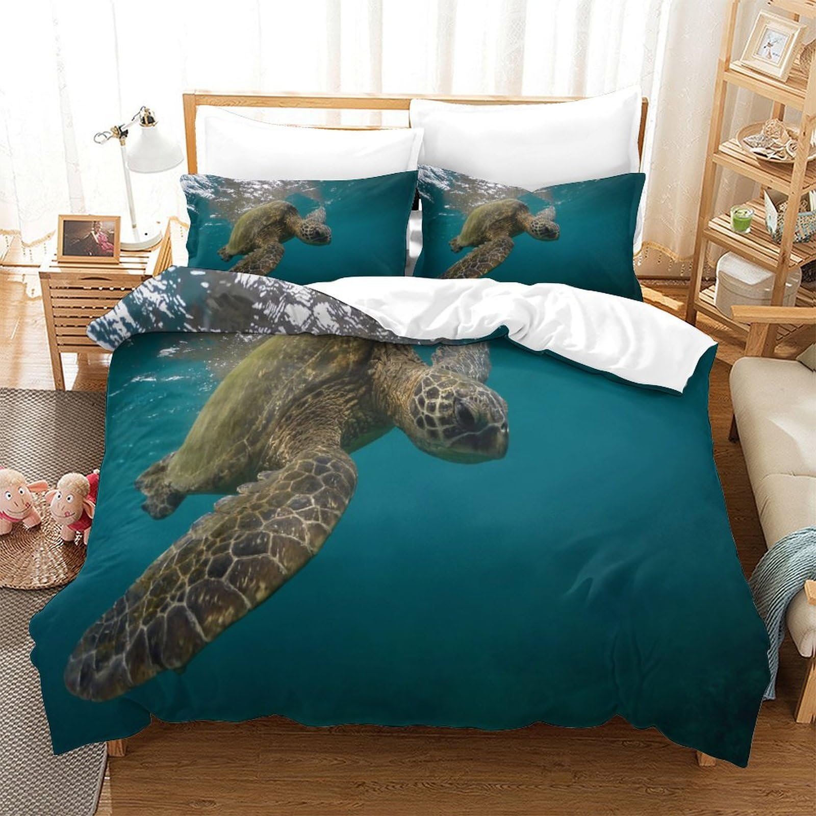 P1s9u7w5y Sea Turtle-6 Ocean Inspired 3D Printed Turtle Duvet Cover Set 3Pcs Microfiber Wildlife Bedding Set King（220X240cm）