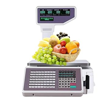 Price Computing Scale Meat Scale with Barcode Label Printer Dual Screen 30kg Capacity Accurate Weighing for Butcher Shop Farmers Market Grocery Store