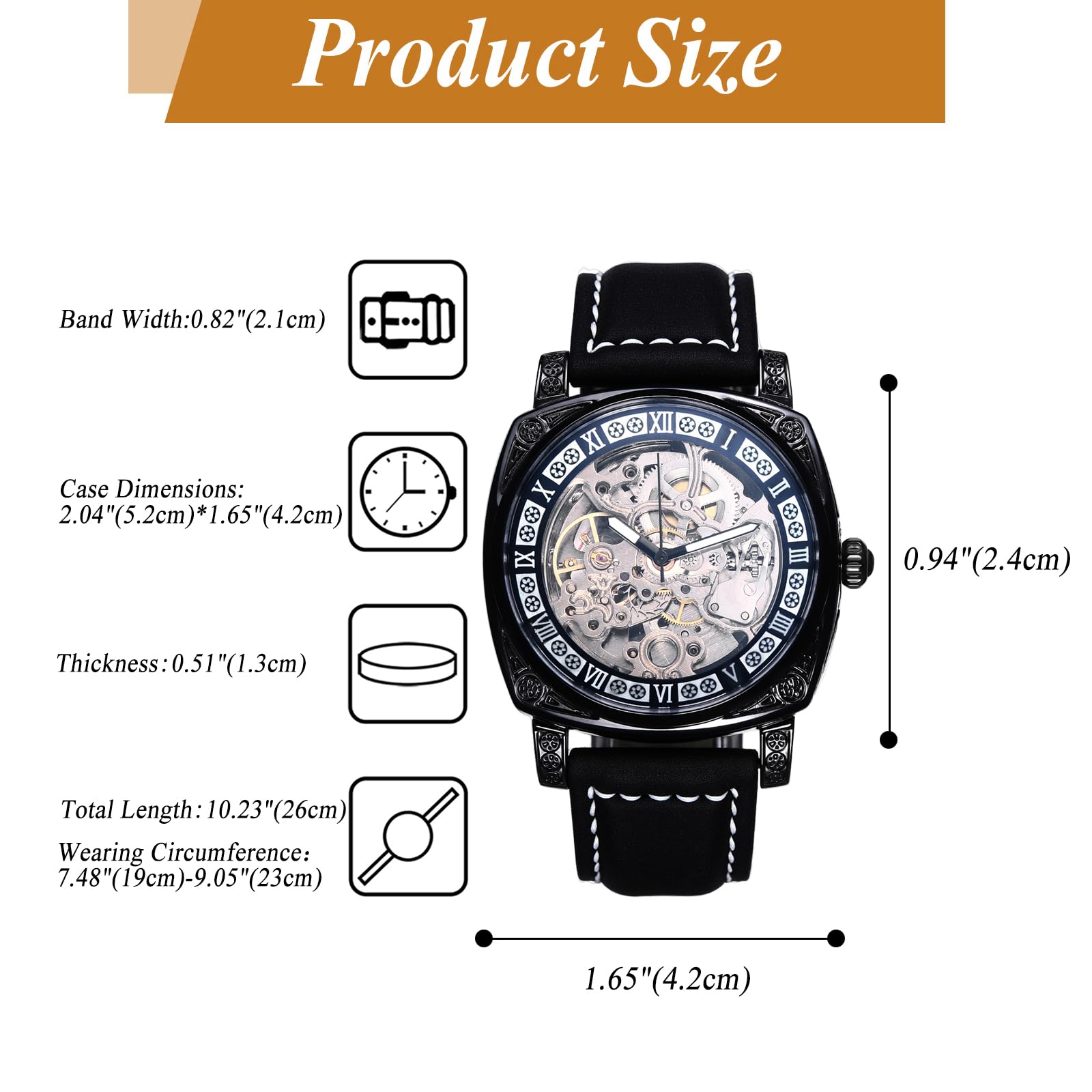 JewelryWe Męski zegarek na rękę ze szkieletem: klasyczny mechaniczny automatyczny zegarek czarna ramka szkielet tarcza ze stali nierdzewnej steampunk sukienka zegarek na Dzień Ojca Walentynki urodziny