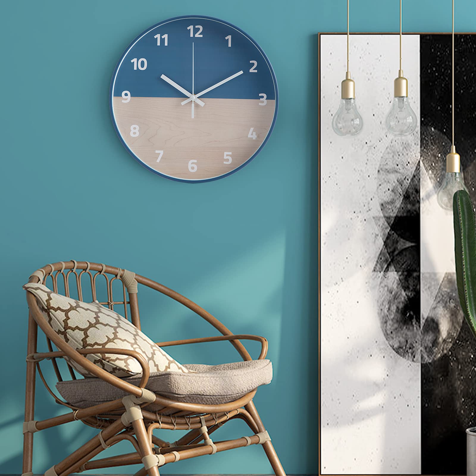 Mvyc 12 Inch Silent Wall Clock, Modern Wall Clock for Room Decor,Battery Operated Large Wall Clock Non-Ticking for Living Room Bedroom (Blue)