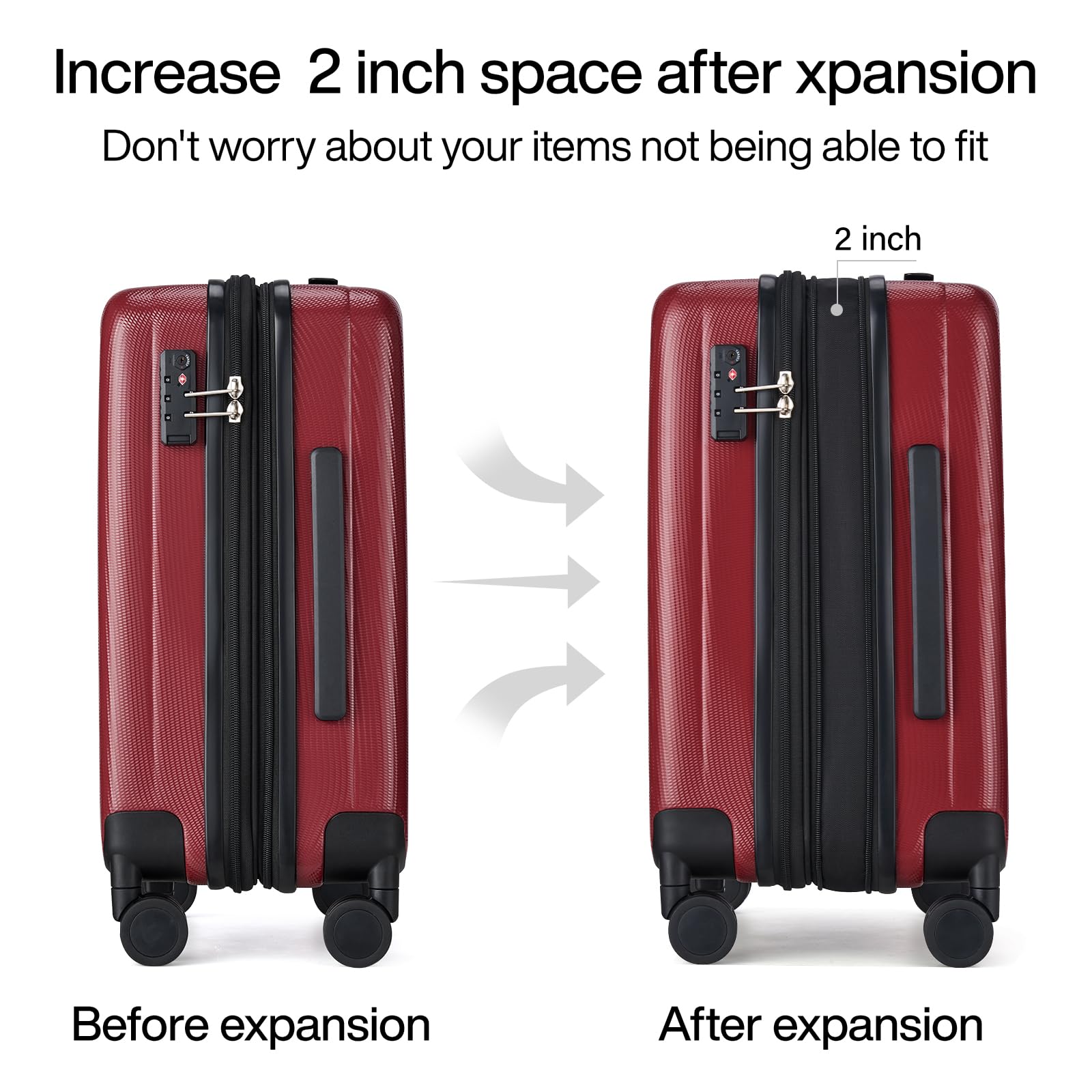 Hanke 29 Inch Expandable Checked Luggage Lightweight PC Hard Shell Luggage Suitcases with Wheels Tsa Luggage Rolling Large Suitcase Travel Luggage Bag for Study Abroad(Burgundy)