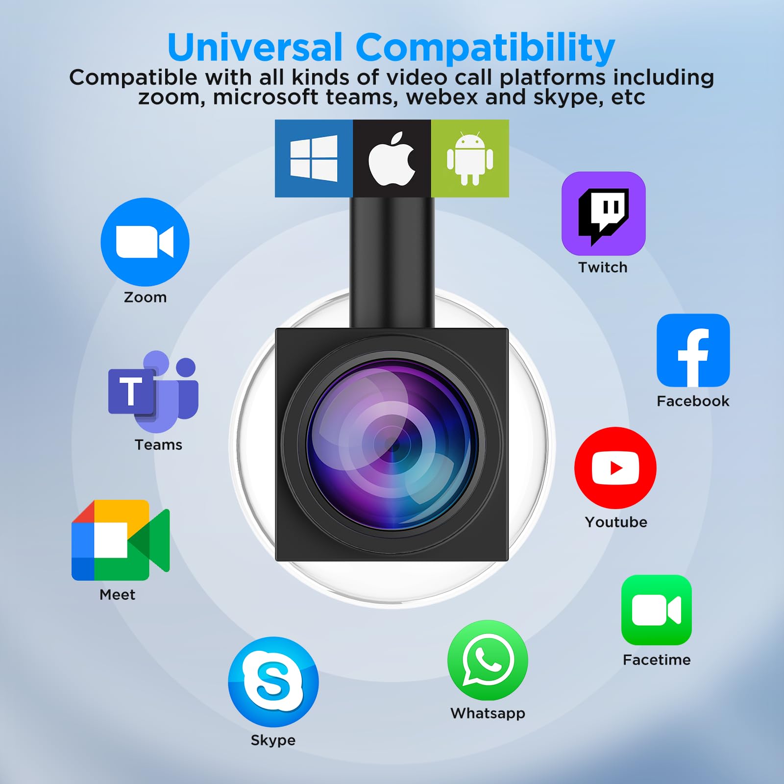 Uyissykia Eye Contact Webcam 1080P Auto Focus with Suction Cup of Center Screen, Web cam with Noise-Cancelling Microphone for PC and Laptop,Plug & Play USB Webcam for Zoom/Teams/Streaming — view 5