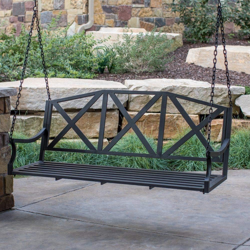 5 Foot 3 Person Black Metal Porch Swing Garden Swing Outdoor Furniture