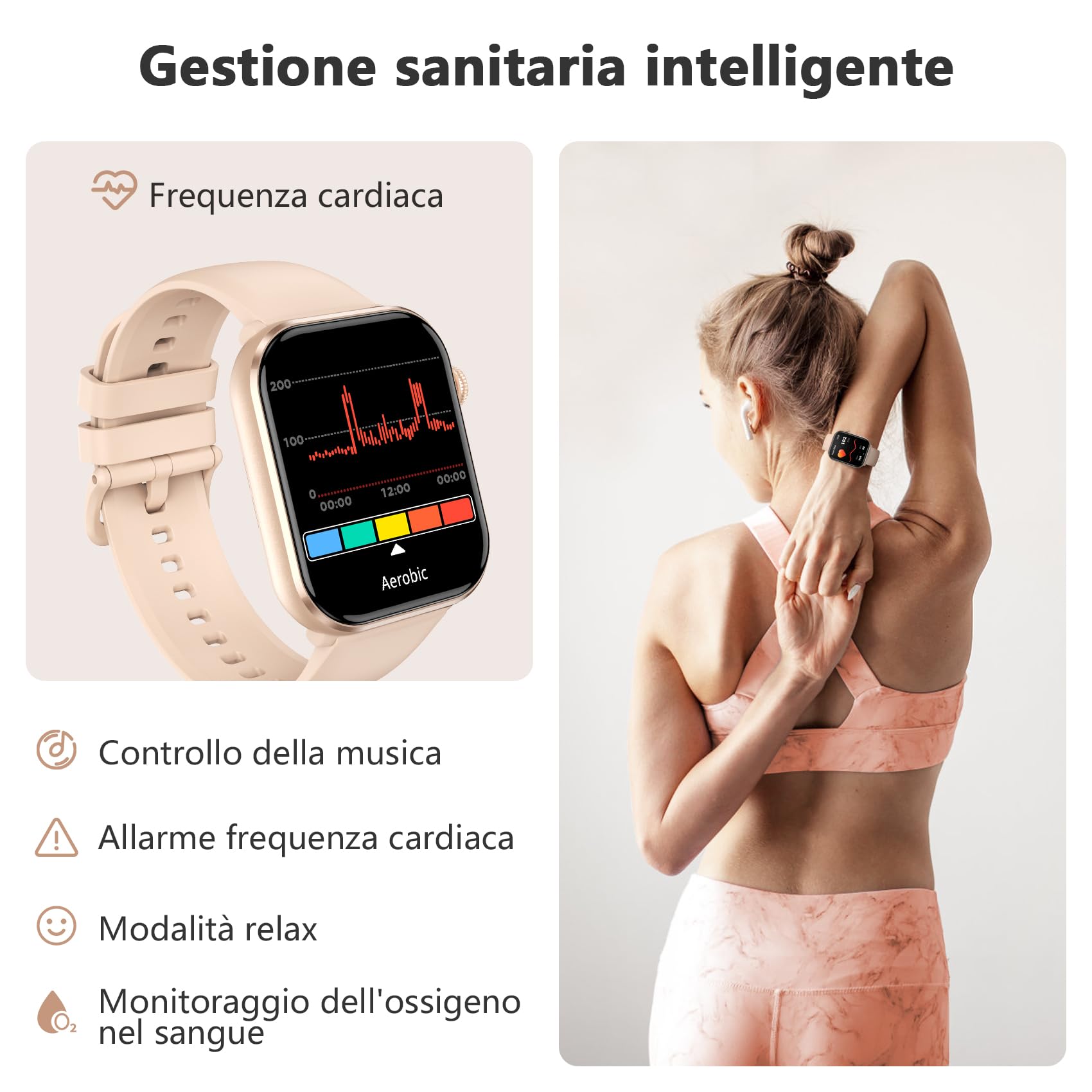 Blackview Smartwatch Donna Uomo, 1.96' HD AMOLED Orologio Intelligente Fitness, Effettua e Rispondi alle Chiamate/112+ Sportive/SpO2/Monitoraggio del Sonno/Cardiofrequenzimetro per Android IOS