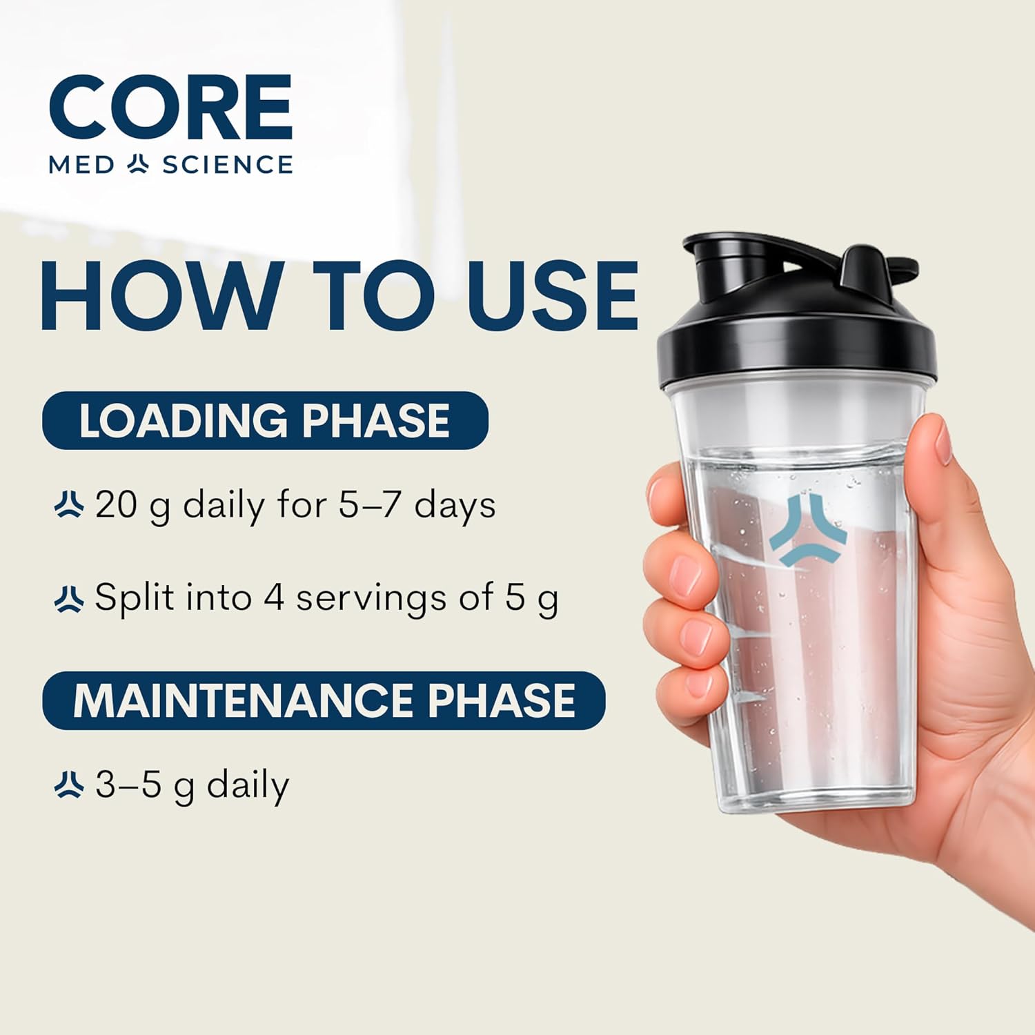 Core Med Science Creatine Monohydrate Powder, Unflavored - 5g of Pure Micronized Creatine Powder Supplement for Workout Performance, Muscle Growth & Recovery - NSF Certified for Sport for Men & Women