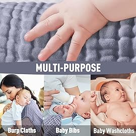 Yoofoss Muslin Burp Cloths for Baby 10 Pack 100% Organic Cotton Baby Washcloths for Boys Girls Large 20\'\'X10\'\' Super Soft and Absorbent Fog Blue