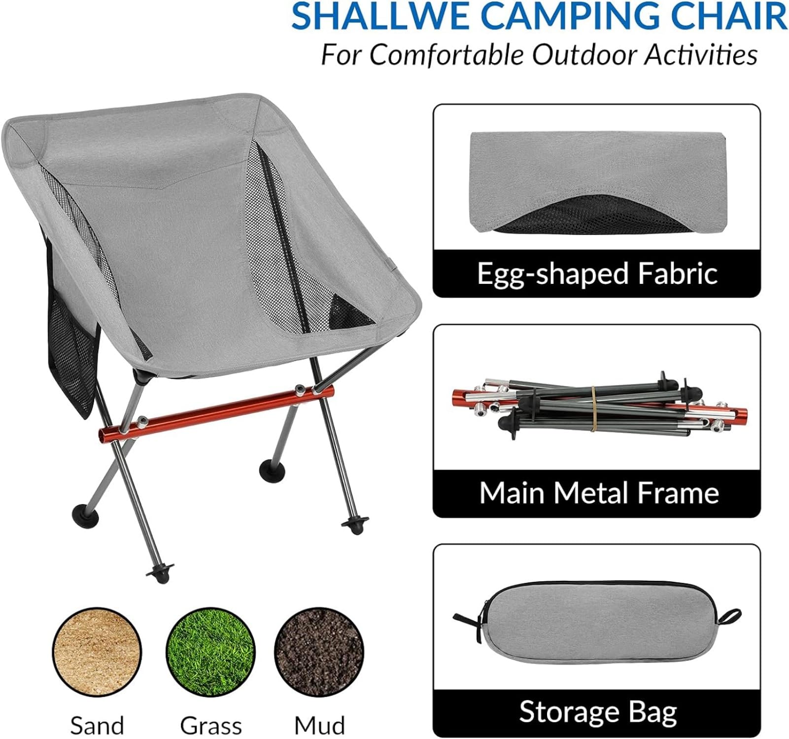 YWHWXB New Portable Folding Camping Chair,Full-Aluminum Frame,Compact and Portable with Carry Bag for Hiking Festival Travel Beach Fishing Backpacking(Gray-Style 1) - Image 2