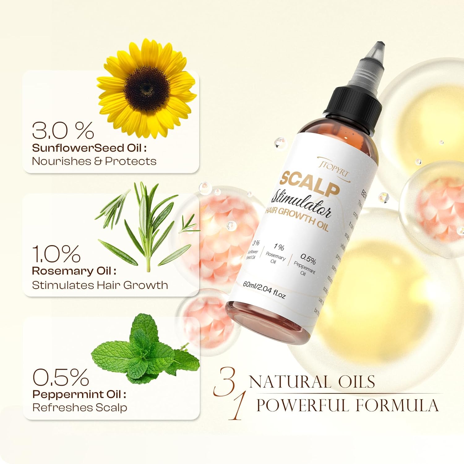 Scalp Stimulator Hair Growth Oil: Rosemary Castor Blend for Thinning Hair, Daily Nourishment & Thicker Strands, Natural Oils for Men/Women - Image 3