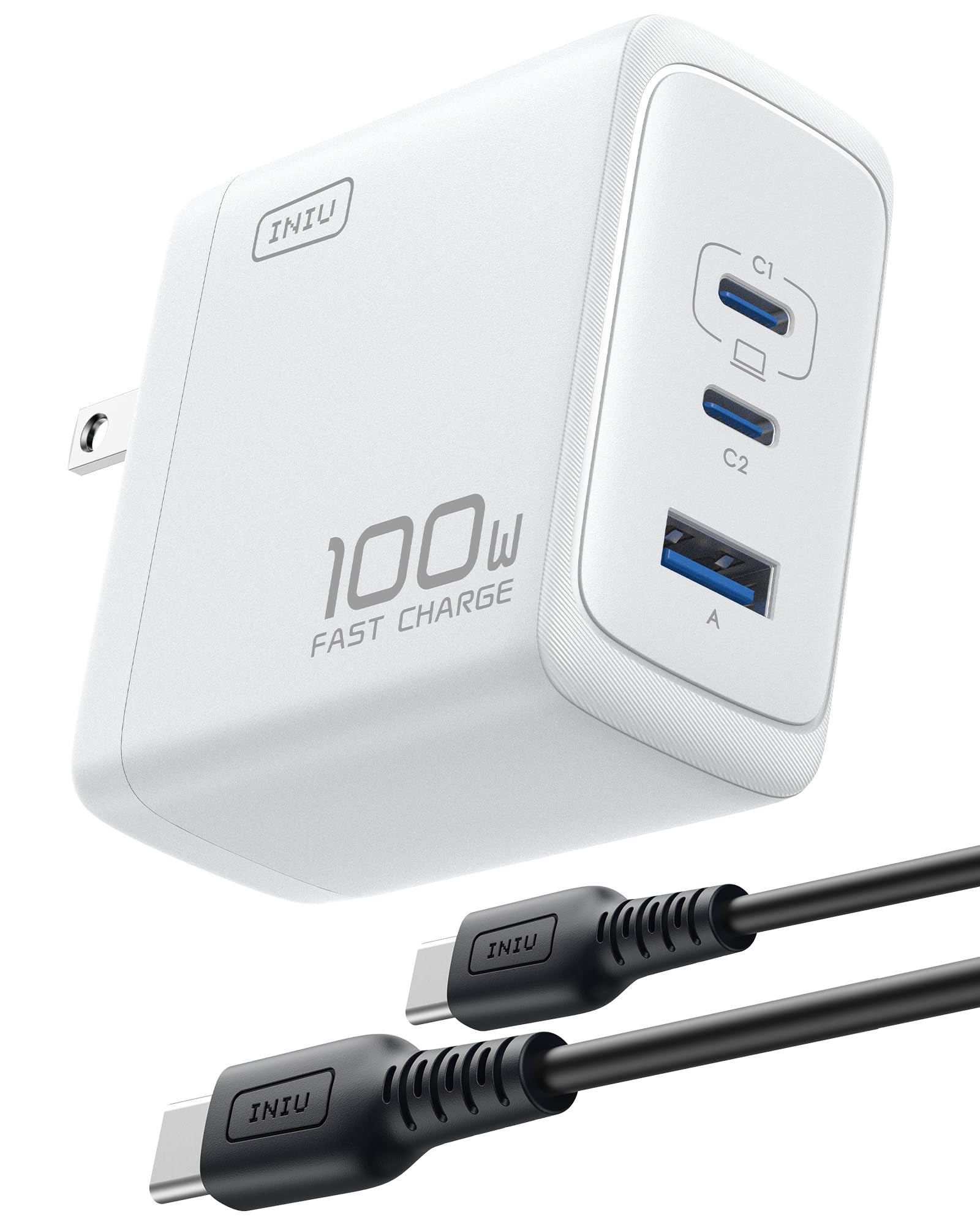 INIU iPhone 17 Charger, 3-Port 100W [USB-C + USB-A] Fast Charger, Compact Foldable USBC Cargador for iPhone 17 16 15 Pro Max, MacBook Air M4, iPad, Samsung Galaxy S25 S24 Ultra, Xiaomi 17 Pr