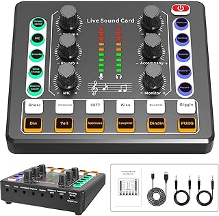 AnnuoYi M8 Audio Mixer,Live Sound Card,Portable Audio Mixer, Audio Interface With Dj Mixer Effects And Voice Changer, Voic...