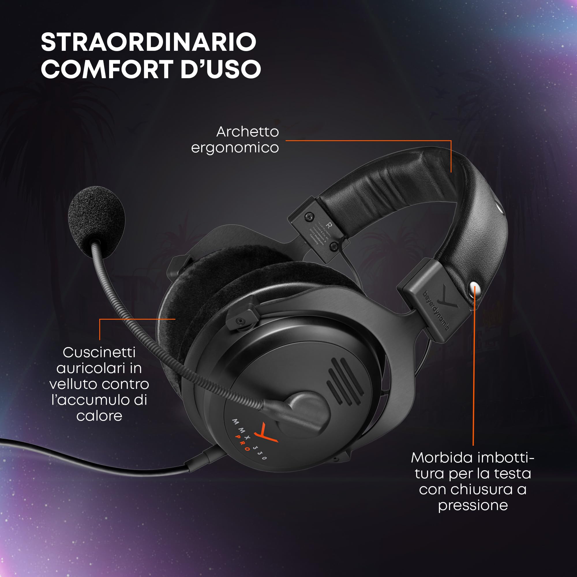 beyerdynamic MMX 330 PRO Cuffie da gaming aperte con driver STELLAR.45 e microfono a condensatore, cablate prodotte in Germania